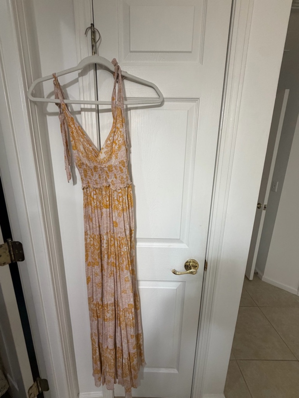 Free People Yellow Floral Tie-Strap Maxi Dress